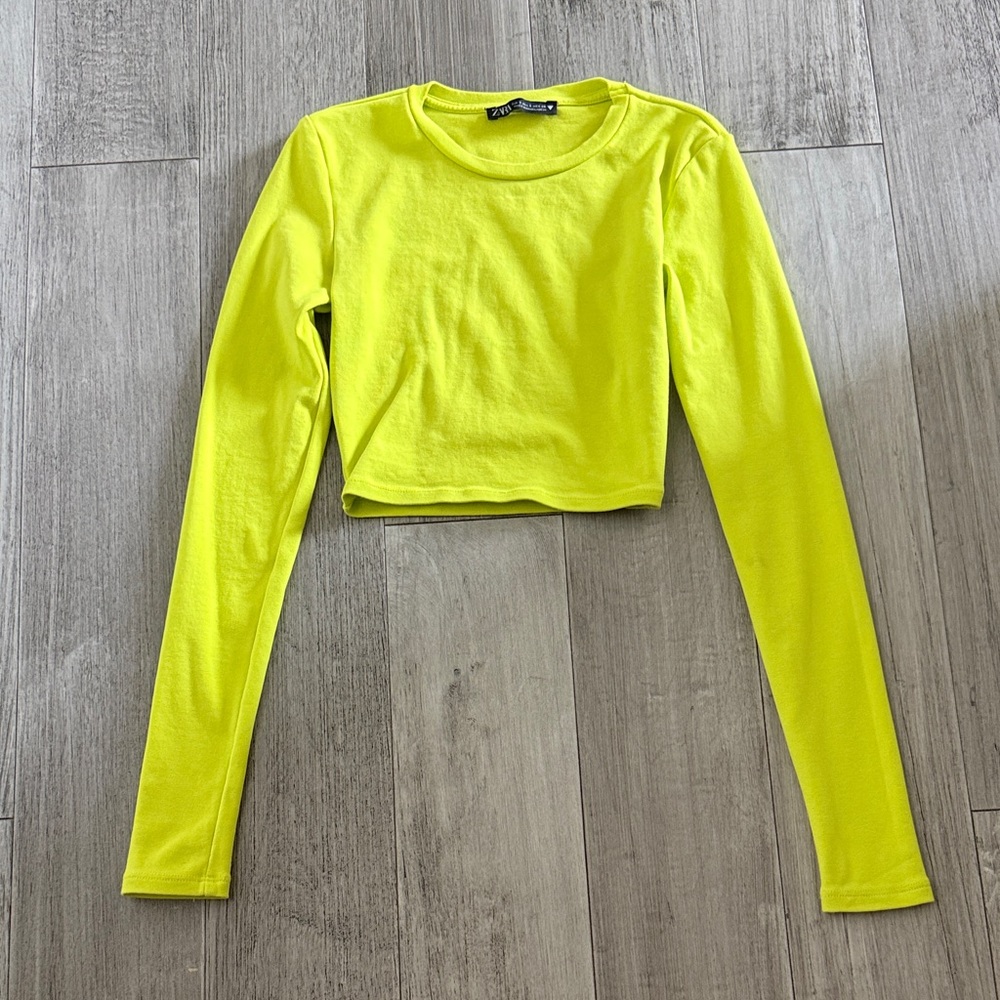 Zara Bright Yellow/Green Long Sleeve Crop Top
